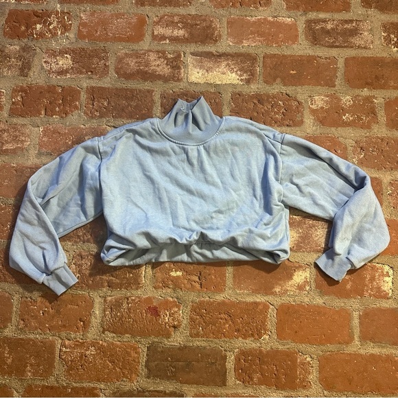 Anthropologie Pilcro S Blue Funnel-Neck Bubble-Hem Cropped Mock Neck Sweatshirt - Picture 1 of 14